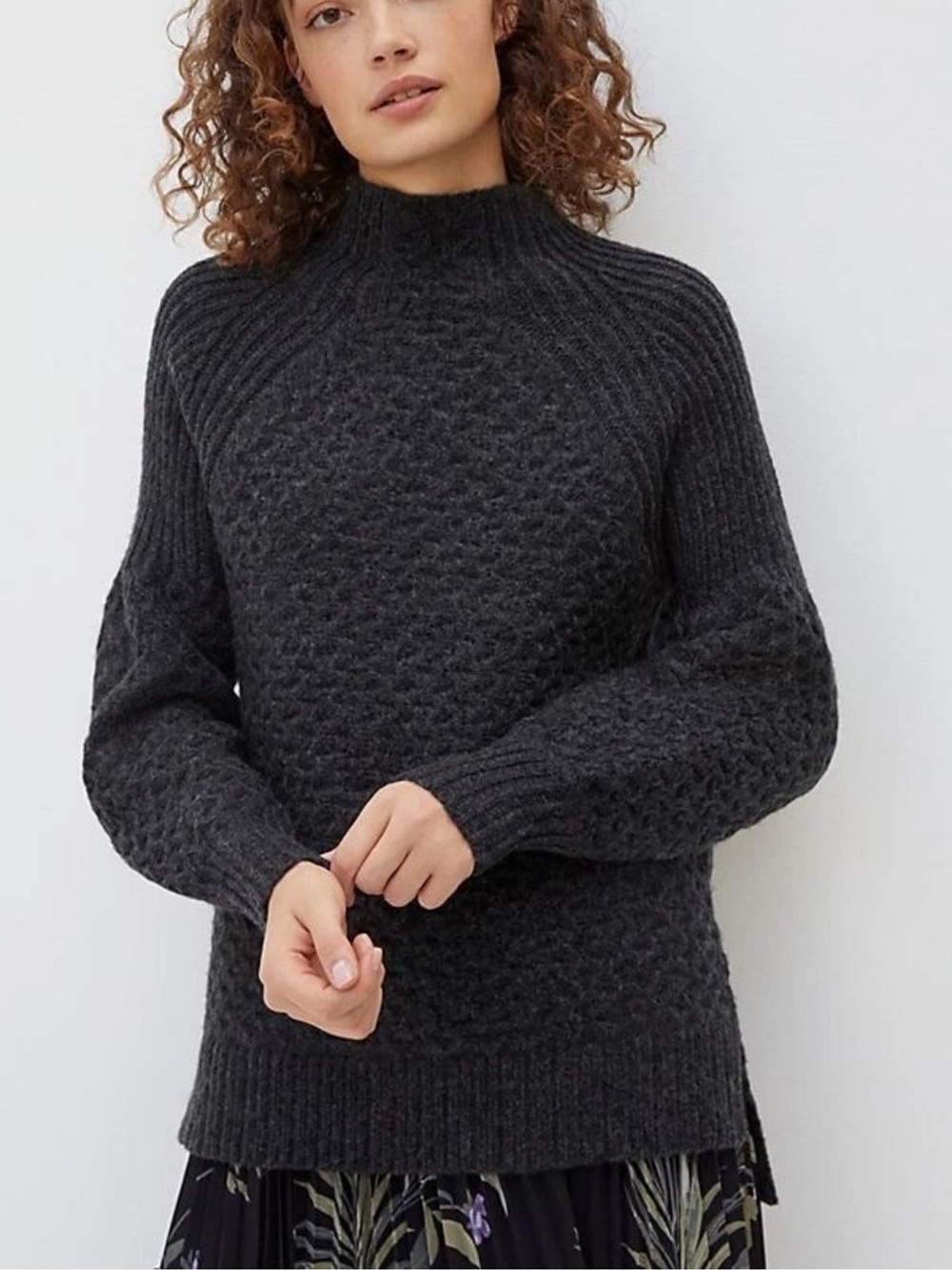 Anthropologie Bia Mock Neck Tunic Sweater dark grey size small
